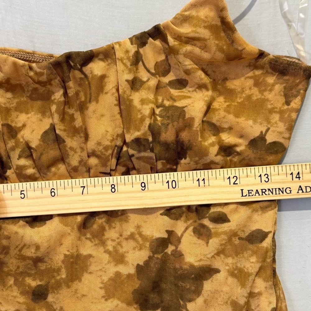 Flirty Floral Mesh Slip Dress Large Y2K Brown Floral Rose Print Mini Dress 90’s - Picture 6 of 8